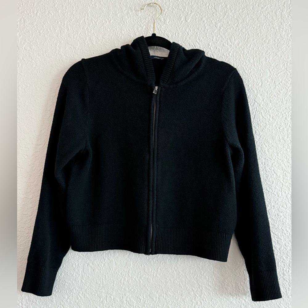 GAP CashSoft Full Zip Crop Hoodie, Black, Petite Medium